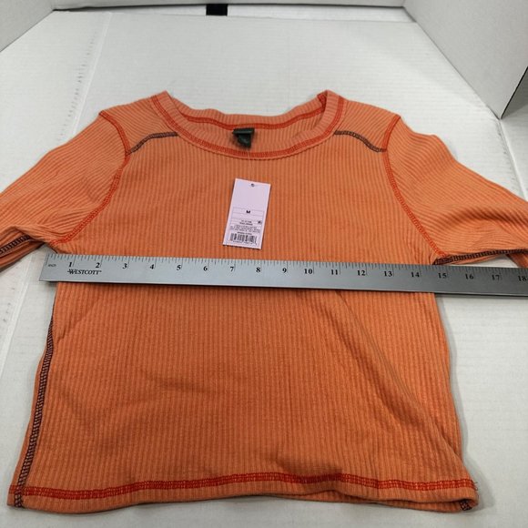 Wild Fable Women's Size Med Long Sleeve Slim Fit Baby Ribbed Tee Shirt Peach New - Picture 9 of 13
